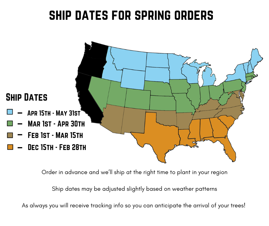 Ship dates for spring orders, color coded by state